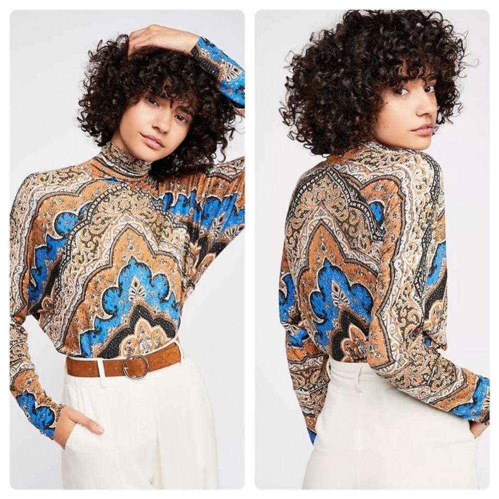 FREE PEOPLE Long Sleeve Paisley Bandana Print Blouse Small